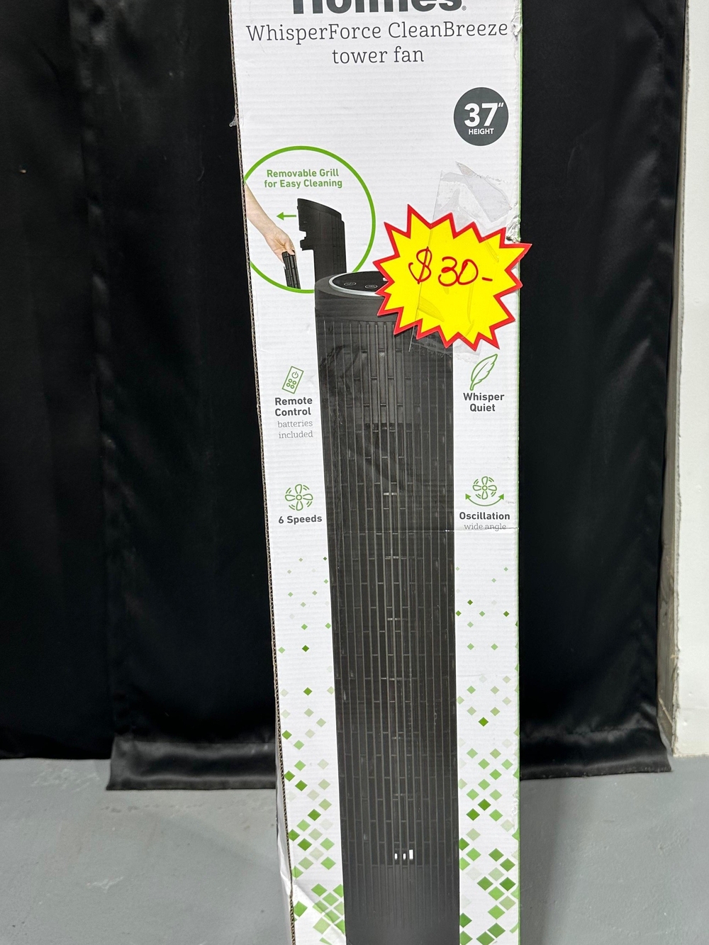 Holmes WhisperForce CleanBreeze 37" Tower Fan – Black